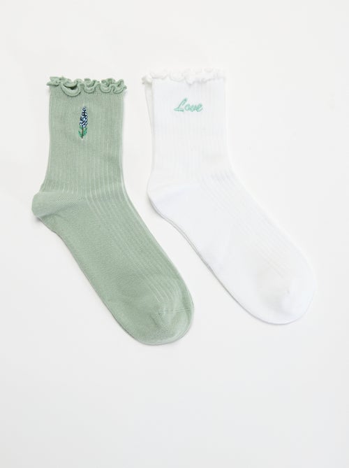 2er-Pack bestickte Socken mit Rüschenrand - Kiabi