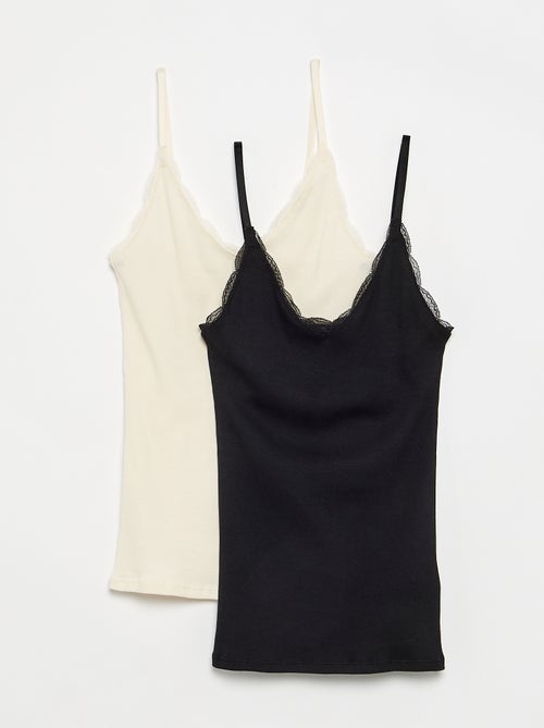2er-Pack gerippte Trägershirts mit Spitze - Kiabi