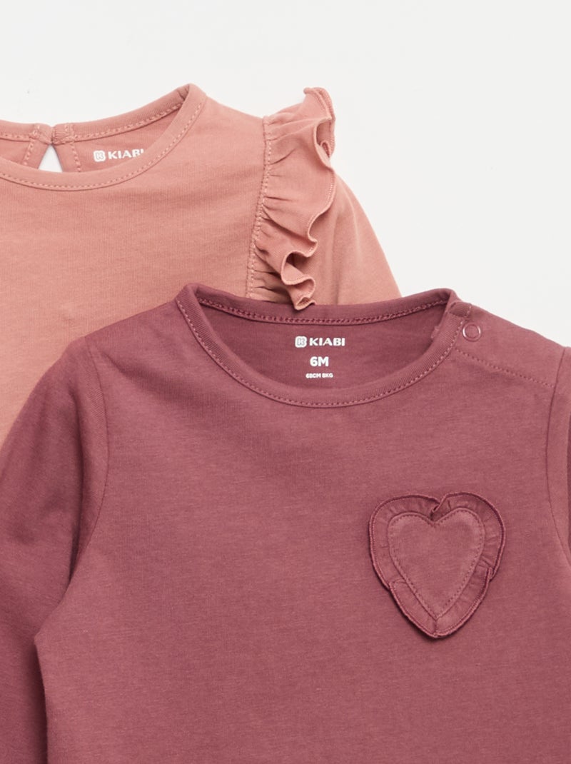 2er-Pack Langarm-T-Shirts aus Baumwolljersey Rose - Kiabi