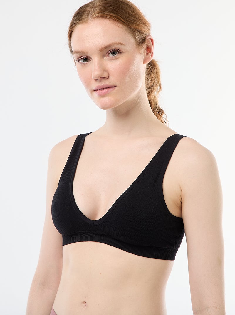 2er-Pack nahtlose gerippte Bralettes Schwarz - Kiabi