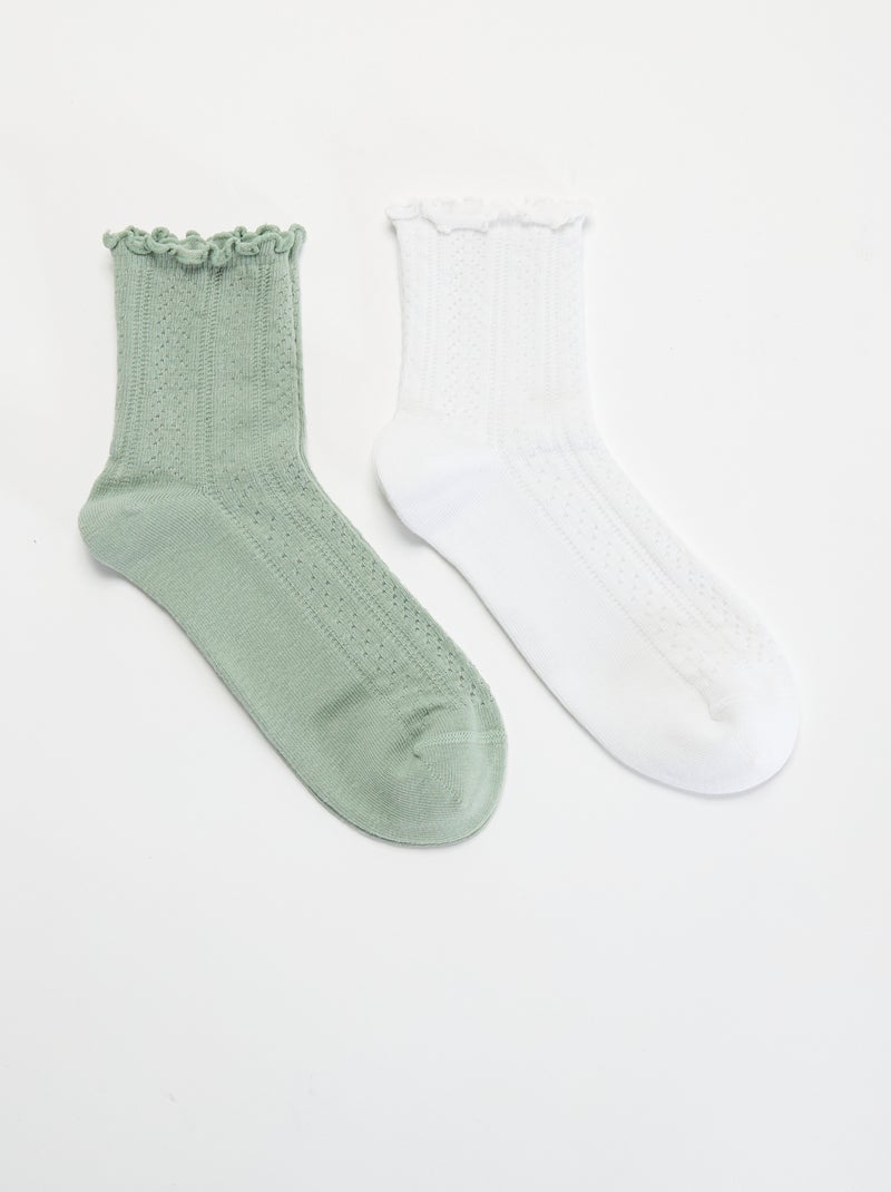2er-Pack Pointelle-Socken mit Wellenkante Grün - Kiabi