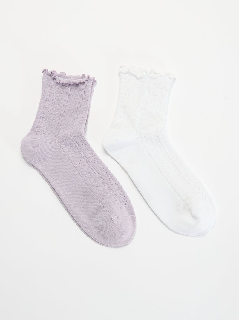 2er-Pack Pointelle-Socken mit Wellenkante Lila - Kiabi
