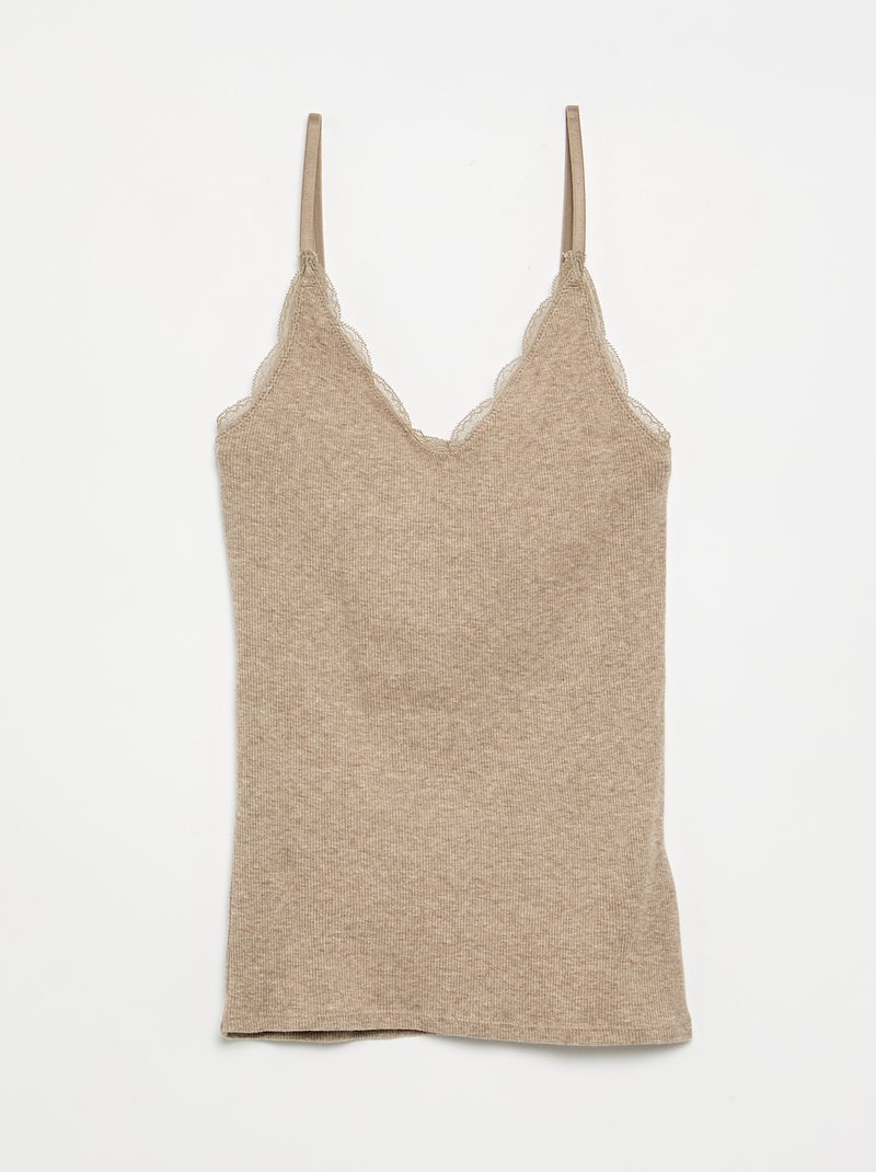 2er-Pack Rippstrick-Tanktops mit Spitze Dunkelbraun - Kiabi