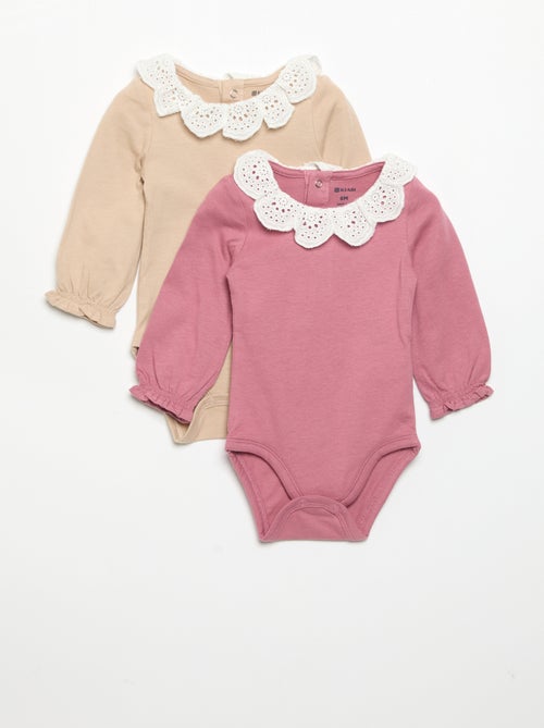 2er-Set Bodys mit Lochstickerei-Kragen - Kiabi