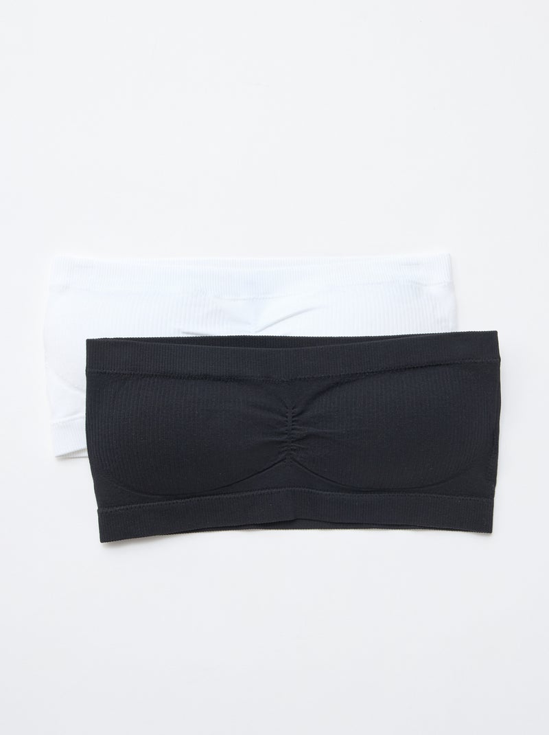 2er-Set nahtloser Ripp-Bandeau-Tops Weiß/schwarz - Kiabi