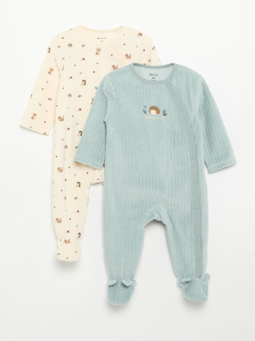 2er-Set Samtpyjamas mit Füssen - Kiabi