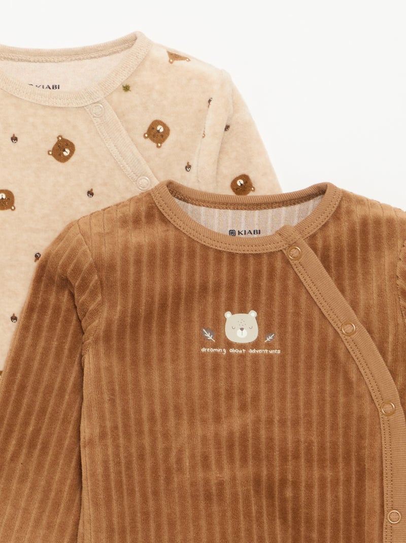 2er-Set Samtpyjamas mit Füssen Marron - Kiabi