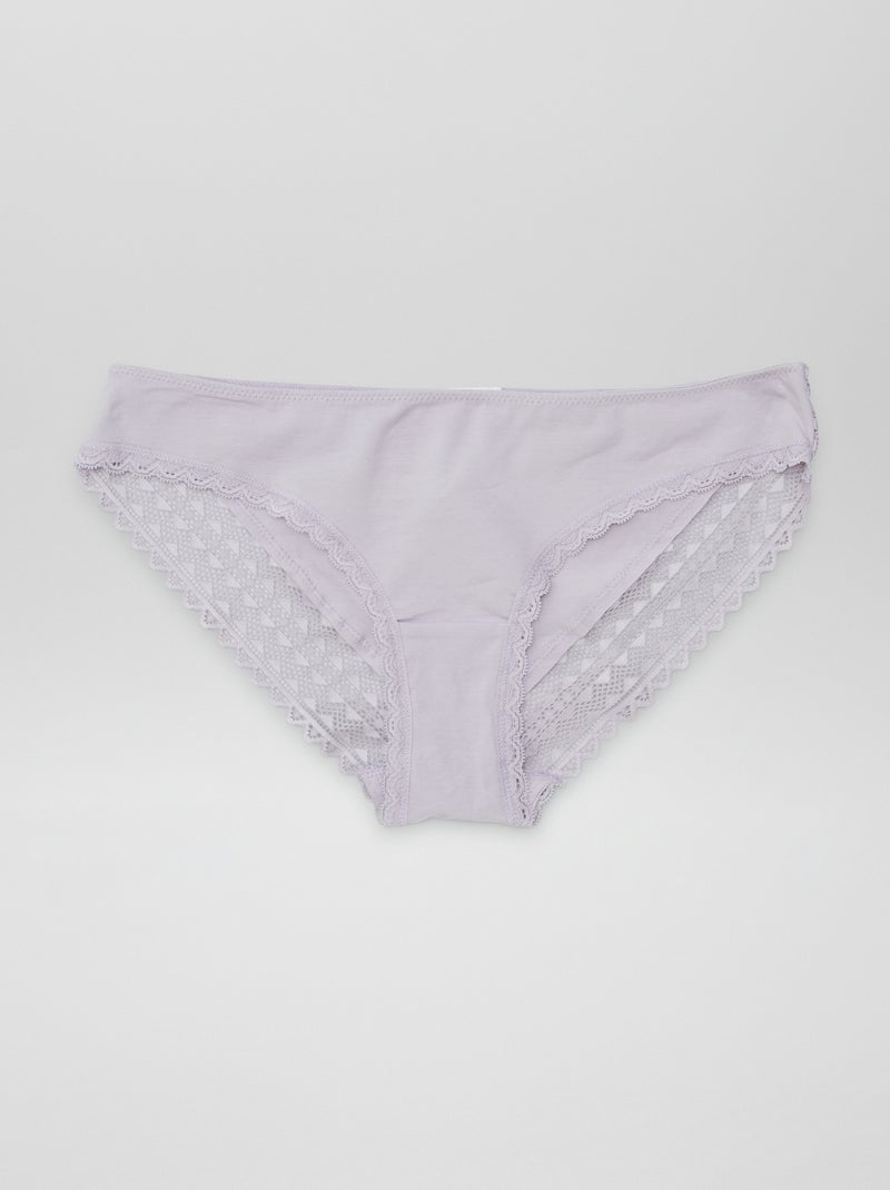 3-Pack Cotton and Lace Briefs PURPLE - Kiabi