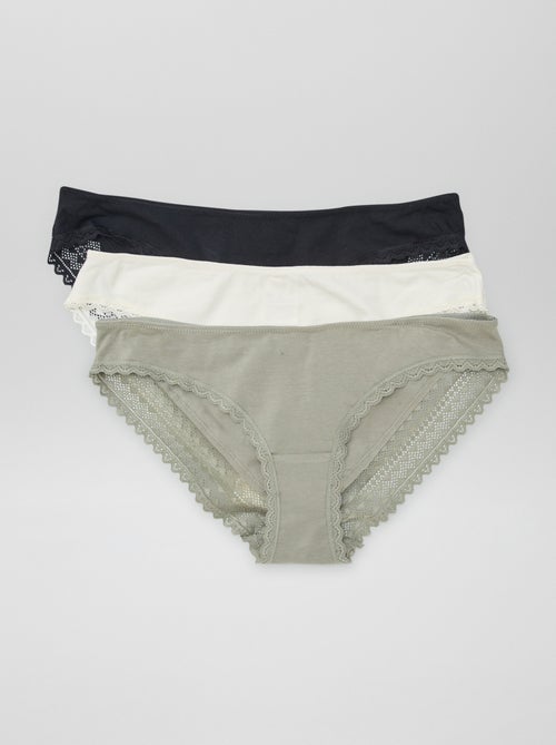 3-Pack Cotton and Lace Panties - Kiabi