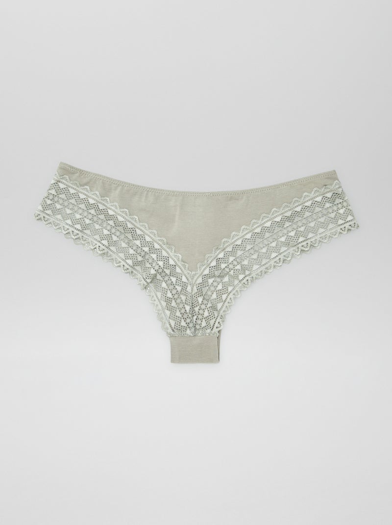 3-Pack Cotton and Lace Thong Set KHAKI - Kiabi