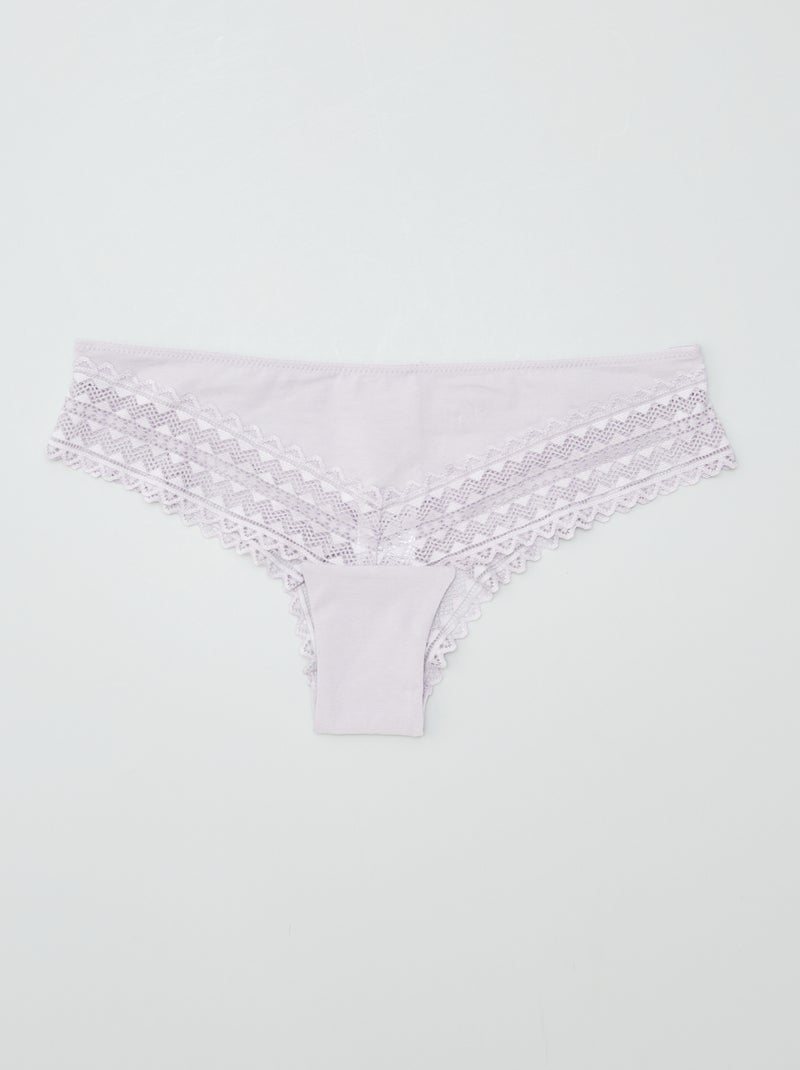 3-Pack Cotton and Lace Thongs PURPLE - Kiabi