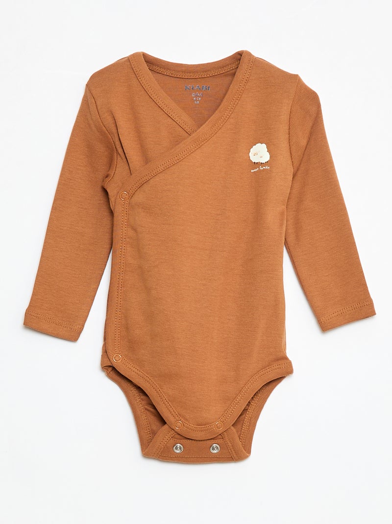 3-Pack of Long-Sleeve Bodysuits with Snap Closure Beige - Kiabi
