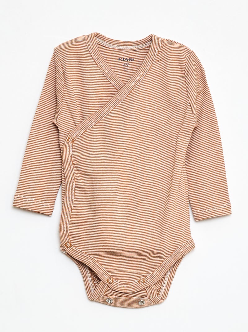 3-Pack of Long-Sleeve Bodysuits with Snap Closure Beige - Kiabi