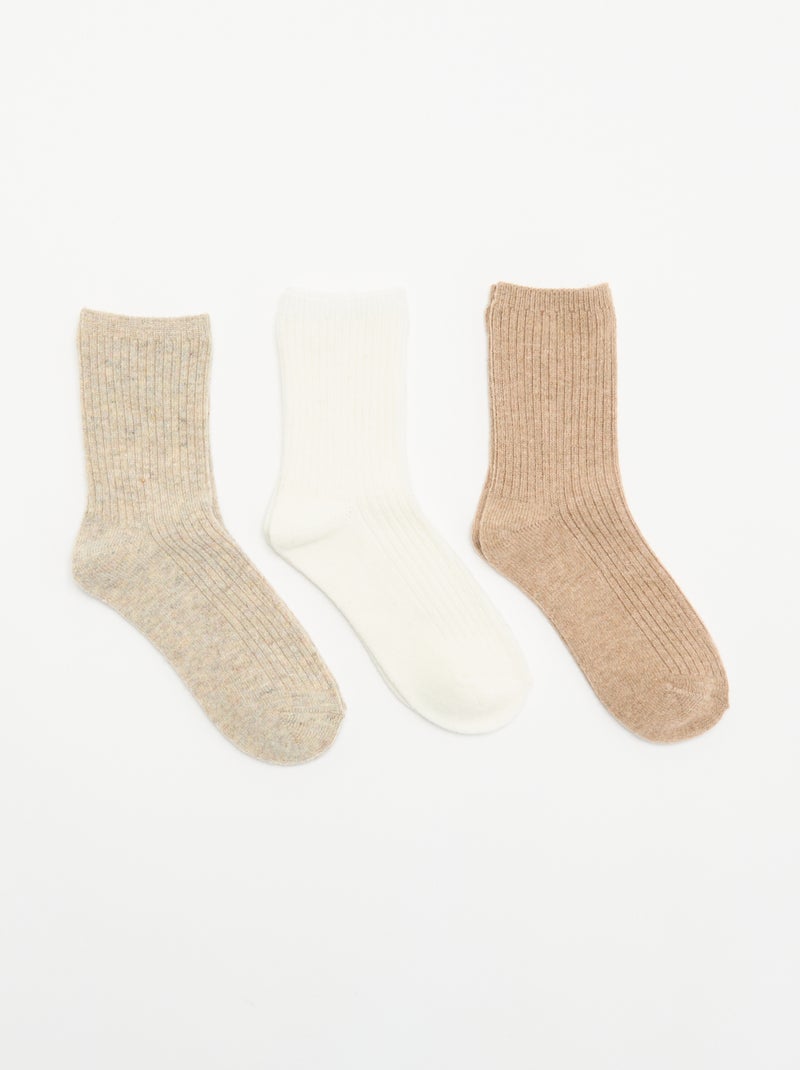 3-Pack of Plain Ankle Socks Beige - Kiabi