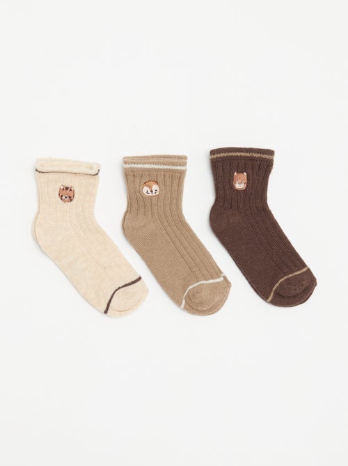 3-pack of Playful Embroidered Ankle Socks - Kiabi 3-pack of Playful Embroidered Ankle Socks - Kiabi
