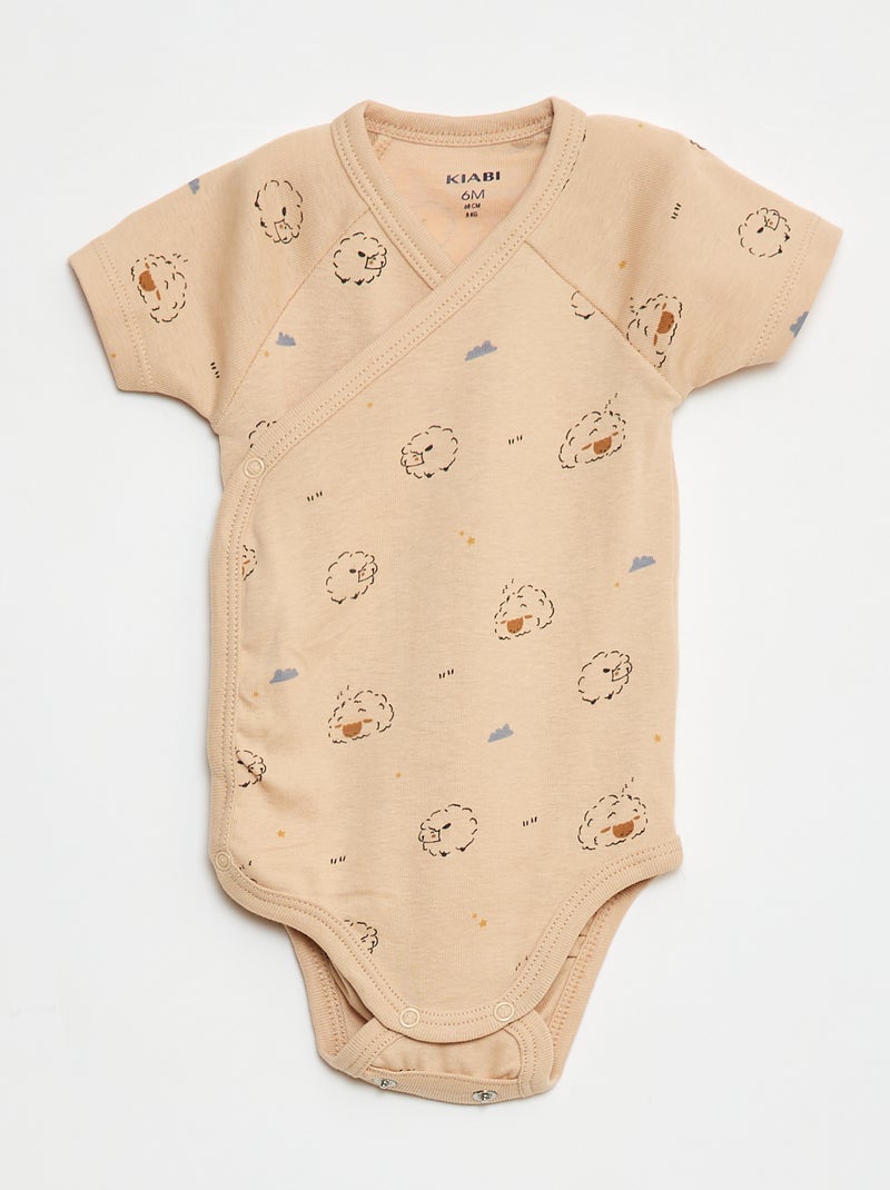 3-Pack of Short-Sleeve Wrap Bodysuits Beige - Kiabi