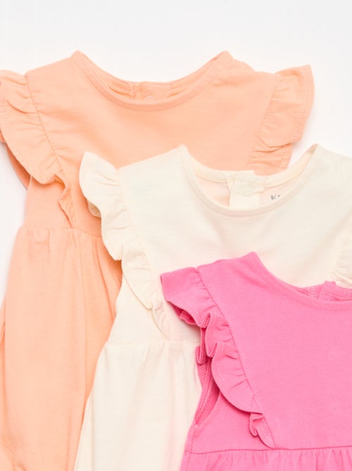 3-Pack of Solid and Frilled Rompers - Kiabi