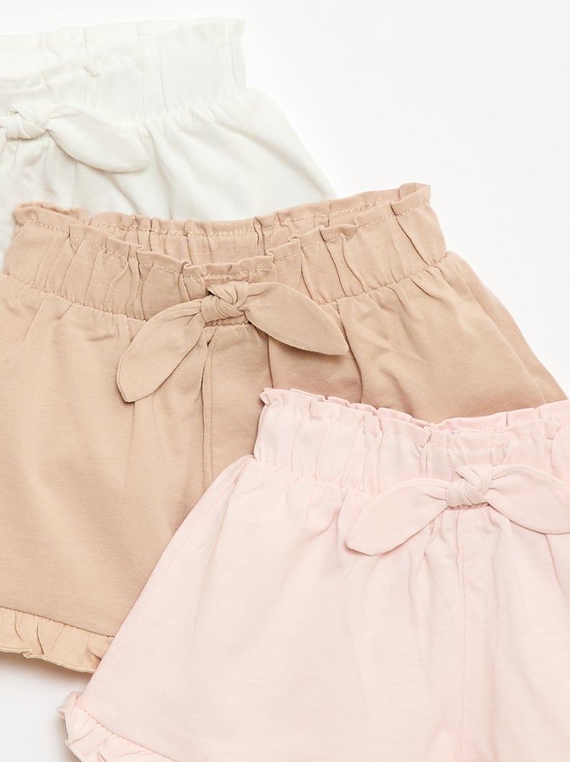 3-Pack of Solid Color Ruffled Shorts Beige - Kiabi