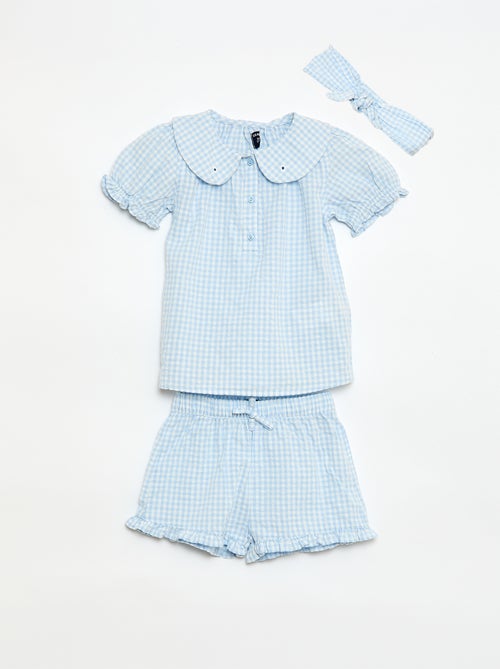 3-piece Gingham Tunic, Shorts, and Headband Set - Kiabi