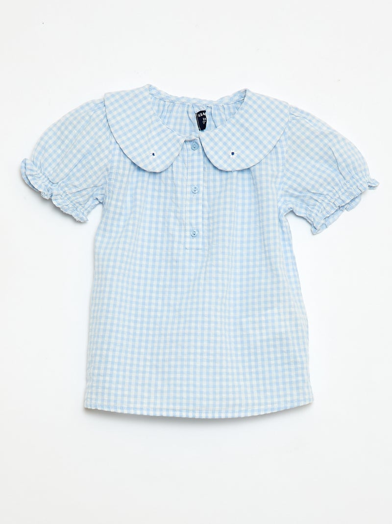 3-piece Gingham Tunic, Shorts, and Headband Set Sky blue - Kiabi