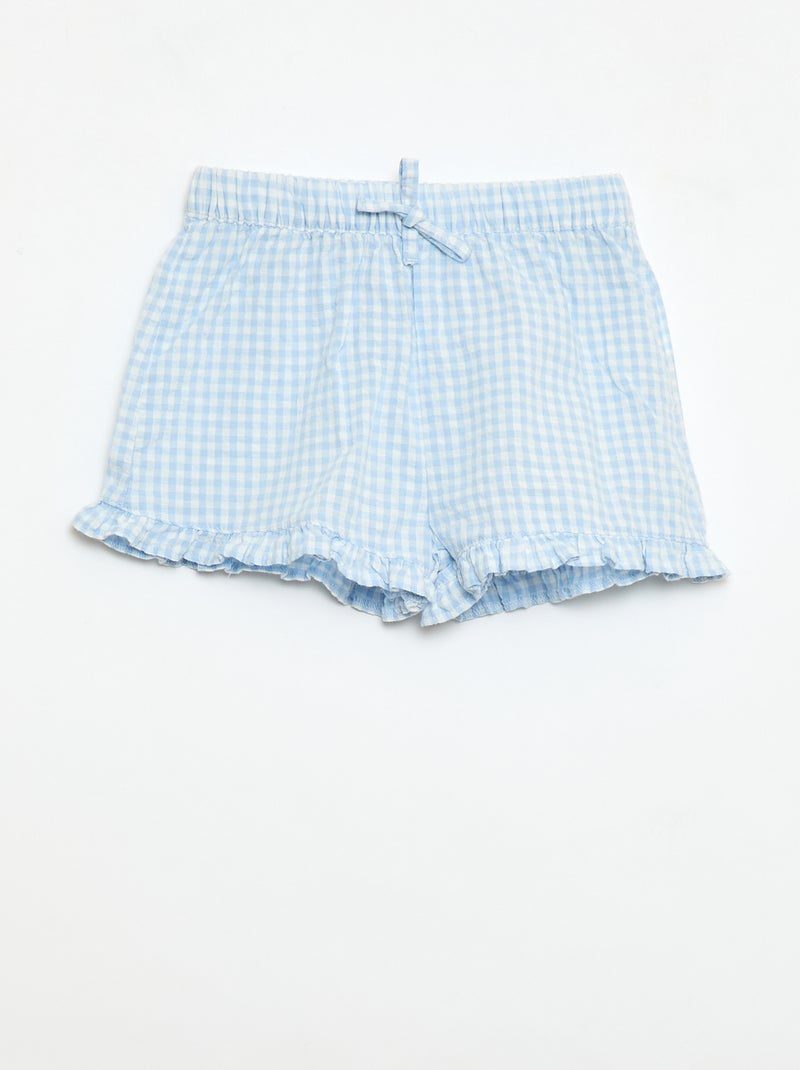 3-piece Gingham Tunic, Shorts, and Headband Set Sky blue - Kiabi