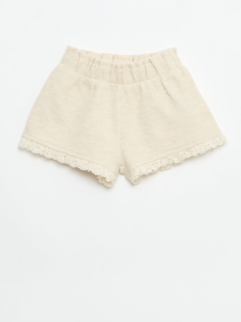 3-teiliges Set aus Rippstrick - Shorts + T-Shirt + Fischerhut Beige - Kiabi