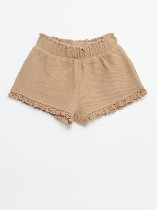 3-teiliges Set aus Rippstrick - Shorts + T-Shirt + Fischerhut - Kiabi