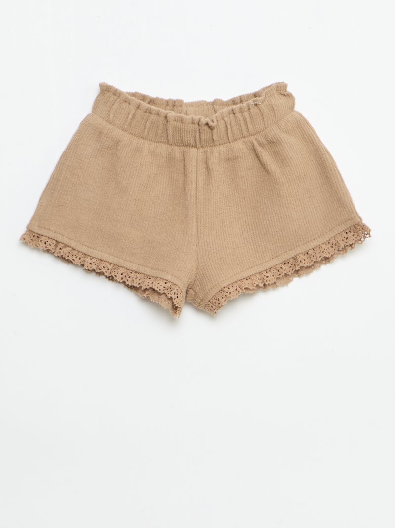 3-teiliges Set aus Rippstrick - Shorts + T-Shirt + Fischerhut Braun - Kiabi
