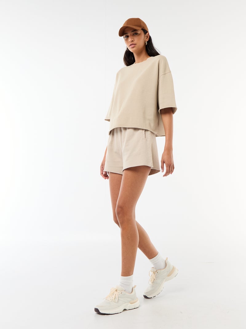 3/4 Sleeve French Terry T-shirt Beige - Kiabi