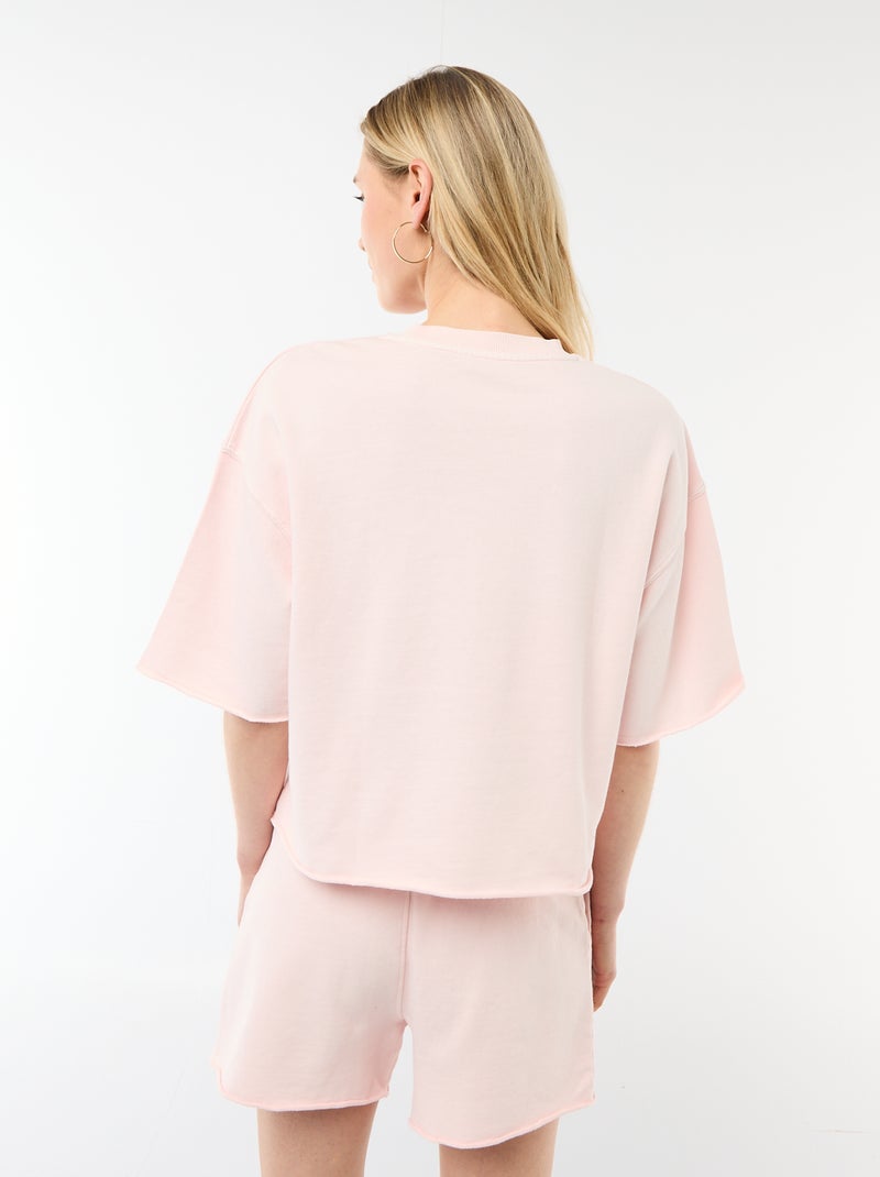 3/4 Sleeve French Terry T-shirt Pink - Kiabi