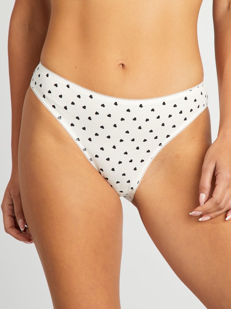 3er-Pack Baumwollslips rosa/weiße/schwarze Herzen - Kiabi