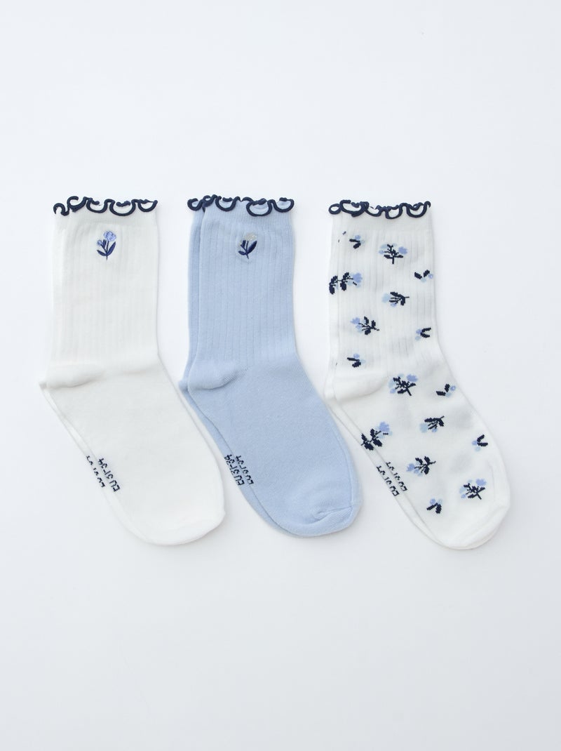 3er-Pack bedruckte Socken Weiß/blau - Kiabi