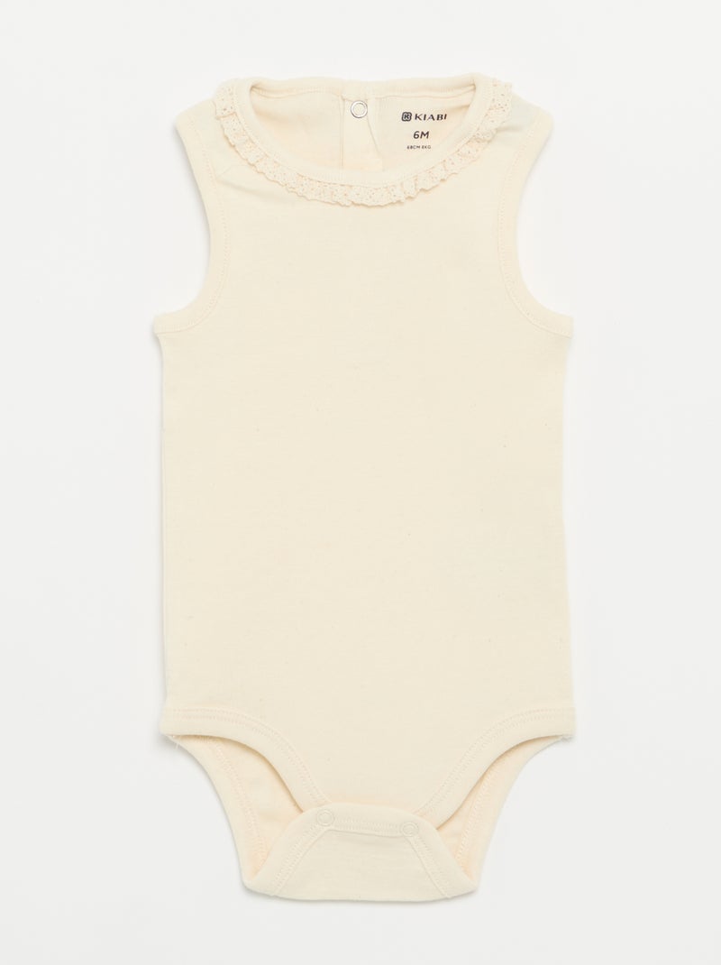 3er-Pack Bodys mit Rundhalsausschnitt und Stickereien Beige - Kiabi
