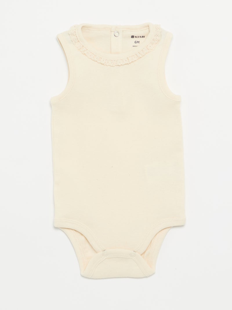 3er-Pack Bodys mit Rundhalsausschnitt und Stickereien Beige - Kiabi