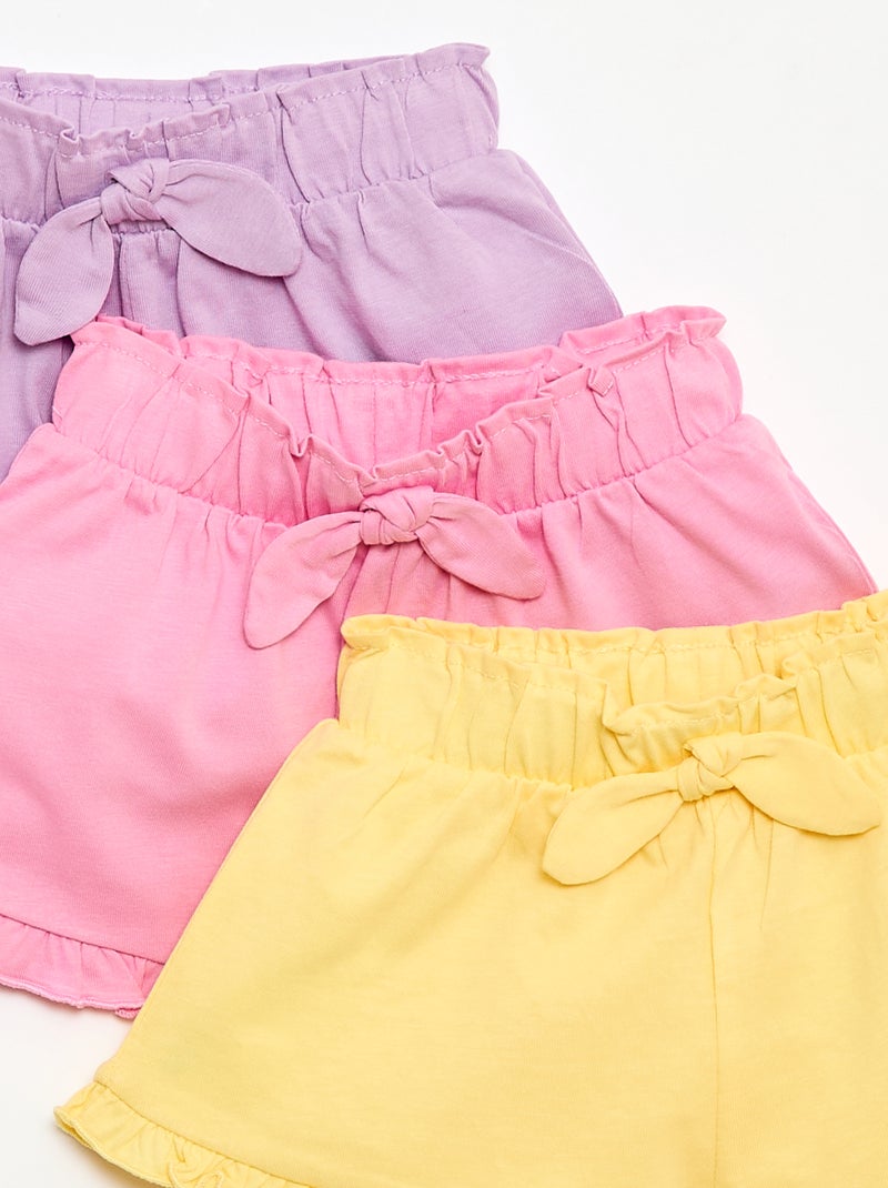 3er-Pack einfarbige Shorts mit Rüschen Lila - Kiabi