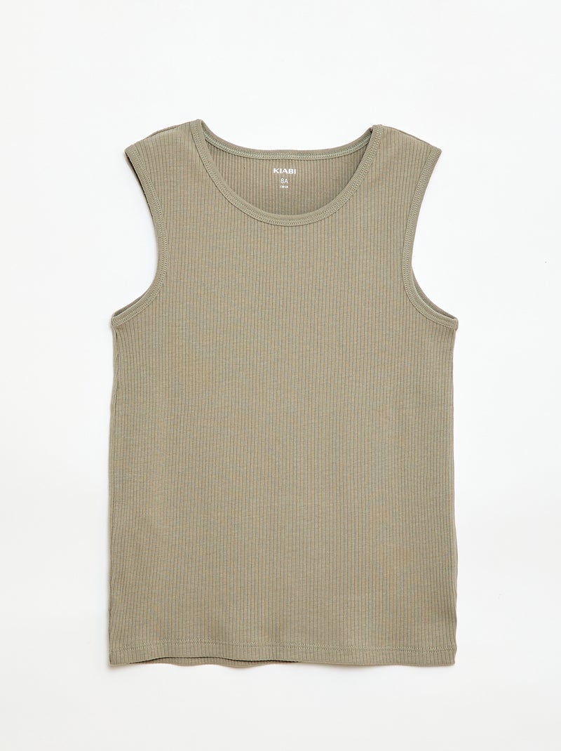 3er-Pack gerippte Tanktops Grün - Kiabi