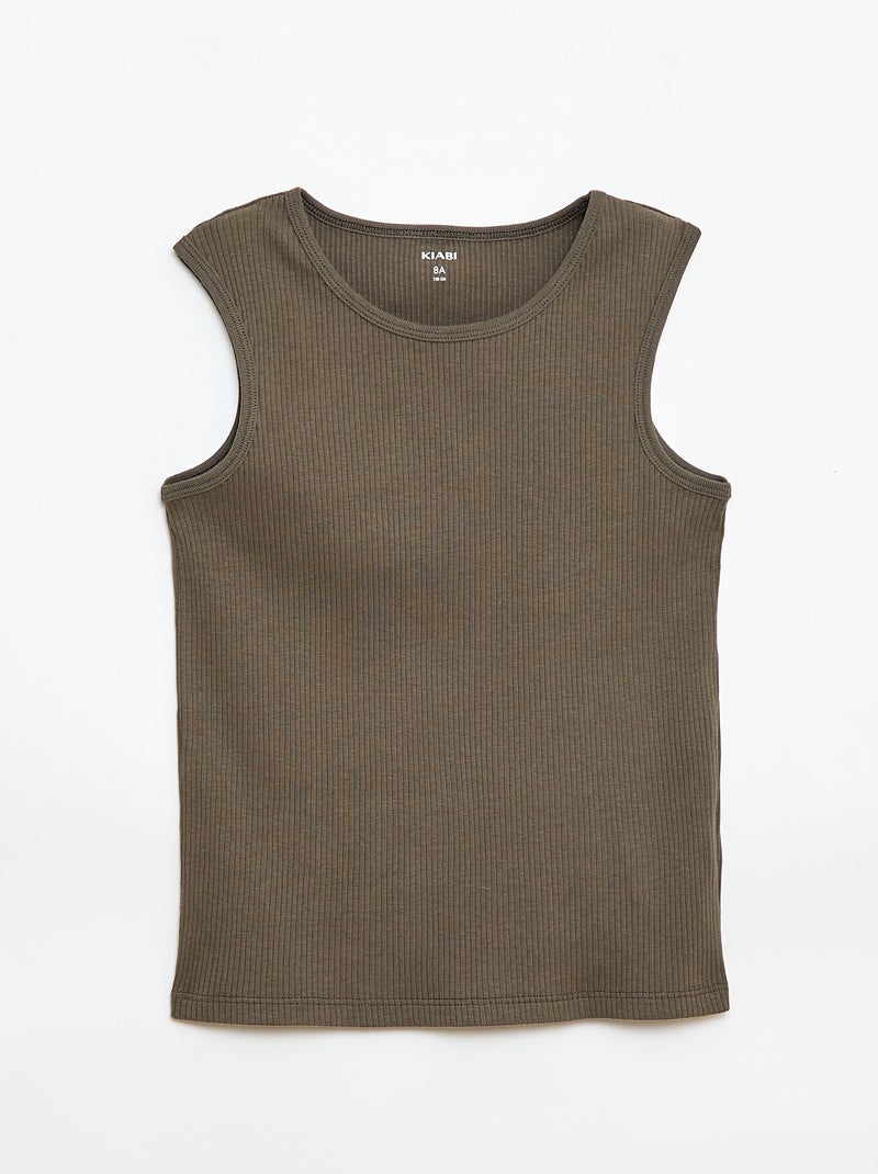 3er-Pack gerippte Tanktops Grün - Kiabi