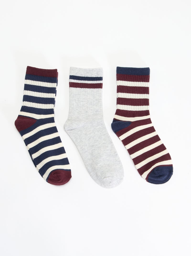 3er-Pack gestreifte Socken Blau - Kiabi