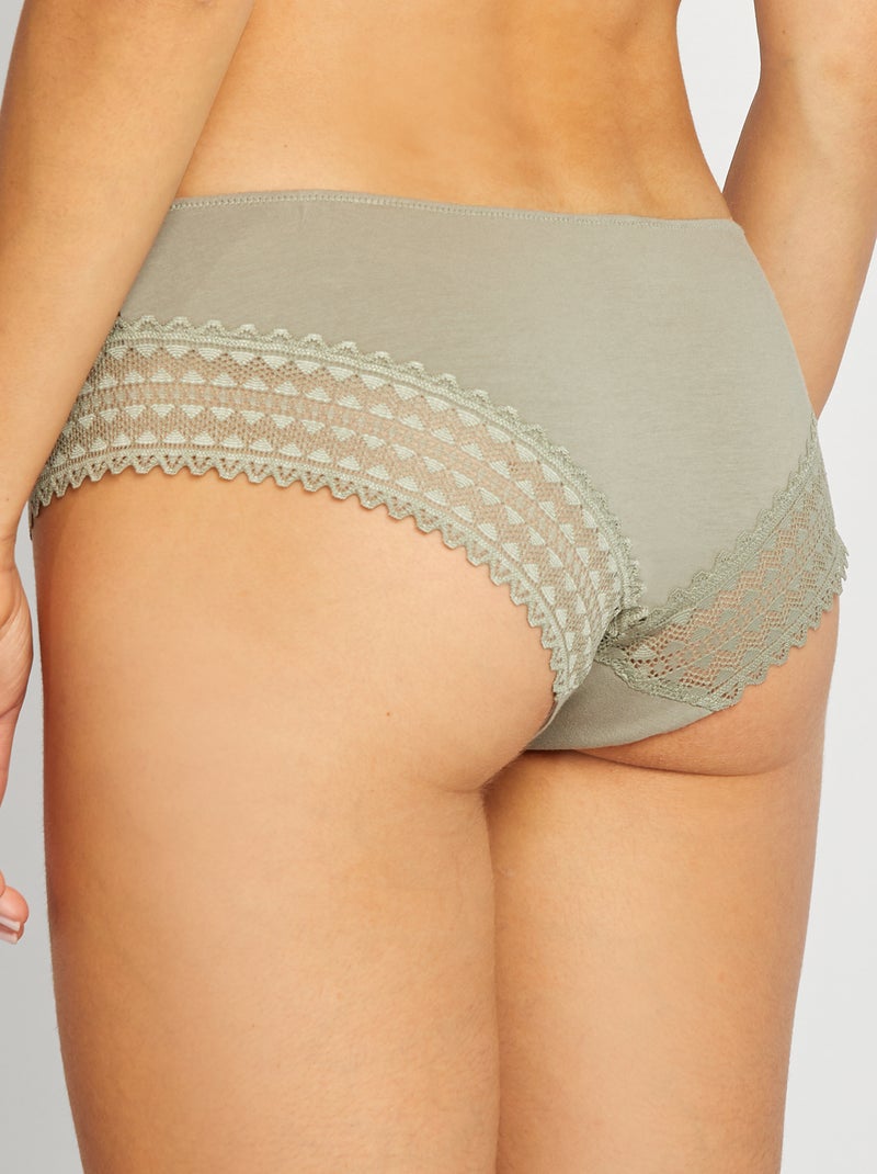 3er-Pack Shortys mit Spitze Khaki/Ecru/Schwarz - Kiabi