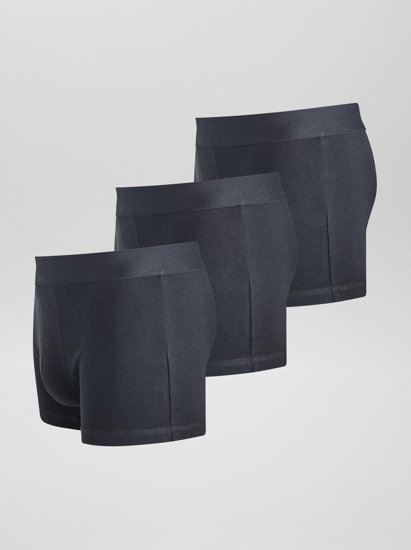 3er-Pack unifarbene Boxershorts Schwarz - Kiabi