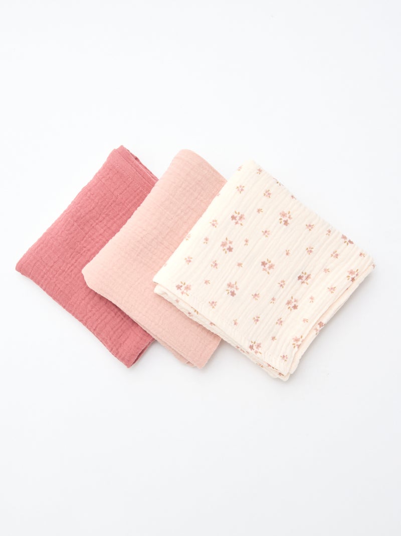3er-Set Baumwoll-Mulltücher Rosa - Kiabi