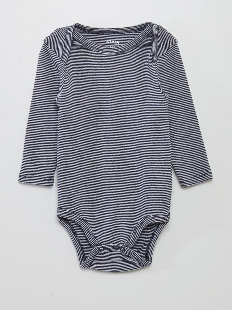 3er-Set langärmlige Bodys Grau/Weiß/Marineblau - Kiabi