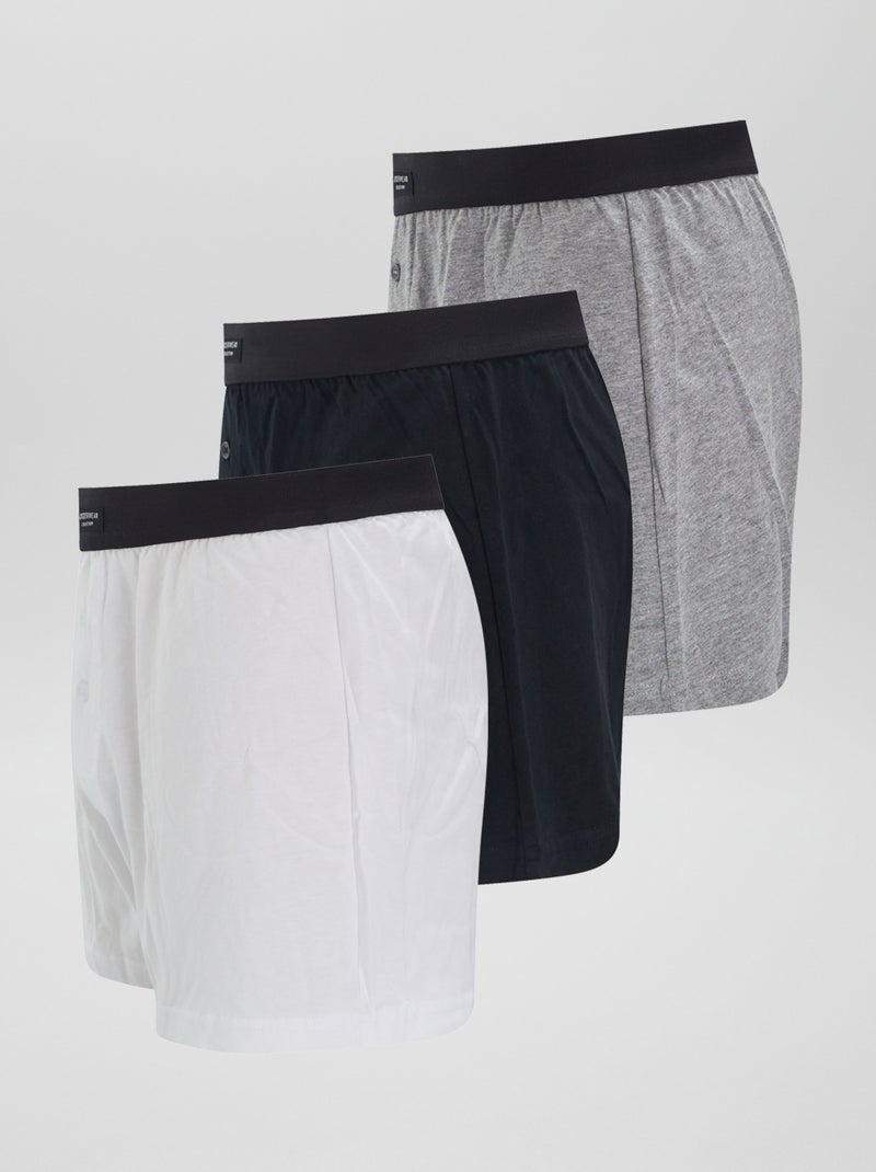 3er-Set unifarbene Boxershorts Grau/Schwarz/Weiß - Kiabi