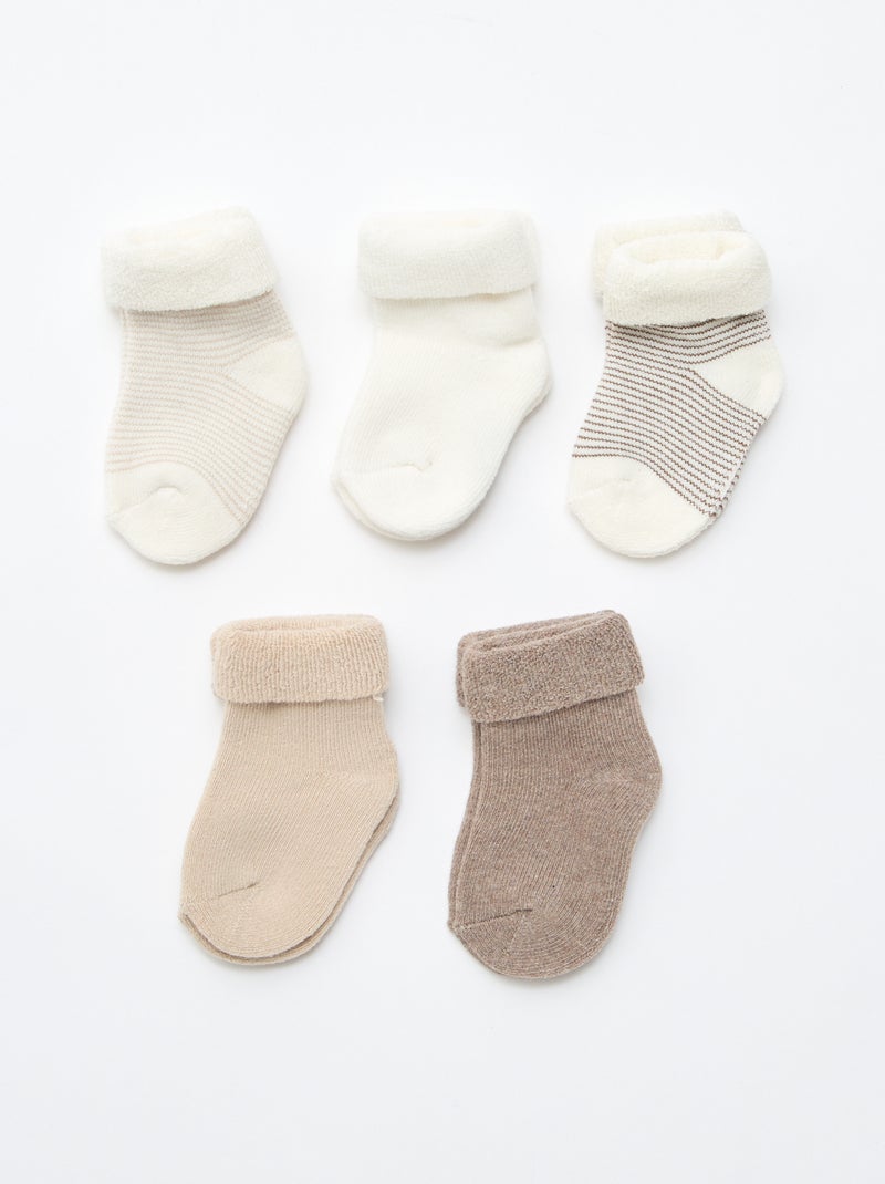 5-Pack of Cotton Socks with Rolled Cuffs Beige - Kiabi
