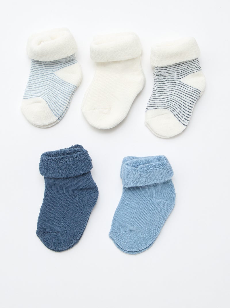 5-Pack of Cotton Socks with Rolled Cuffs Blue - Kiabi