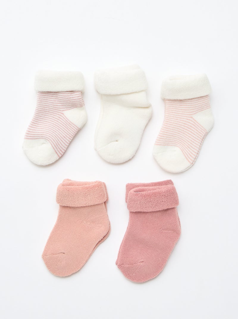 5-Pack of Cotton Socks with Rolled Cuffs Pink - Kiabi