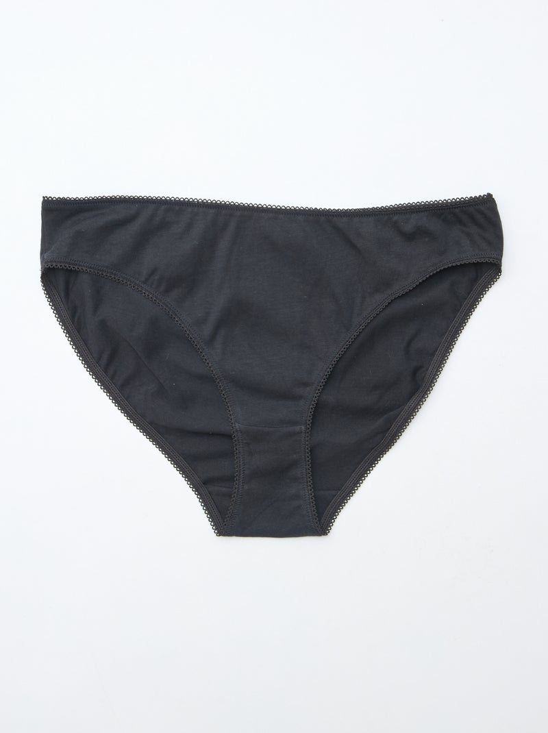 5er-Pack einfarbige Baumwollslips Schwarz - Kiabi