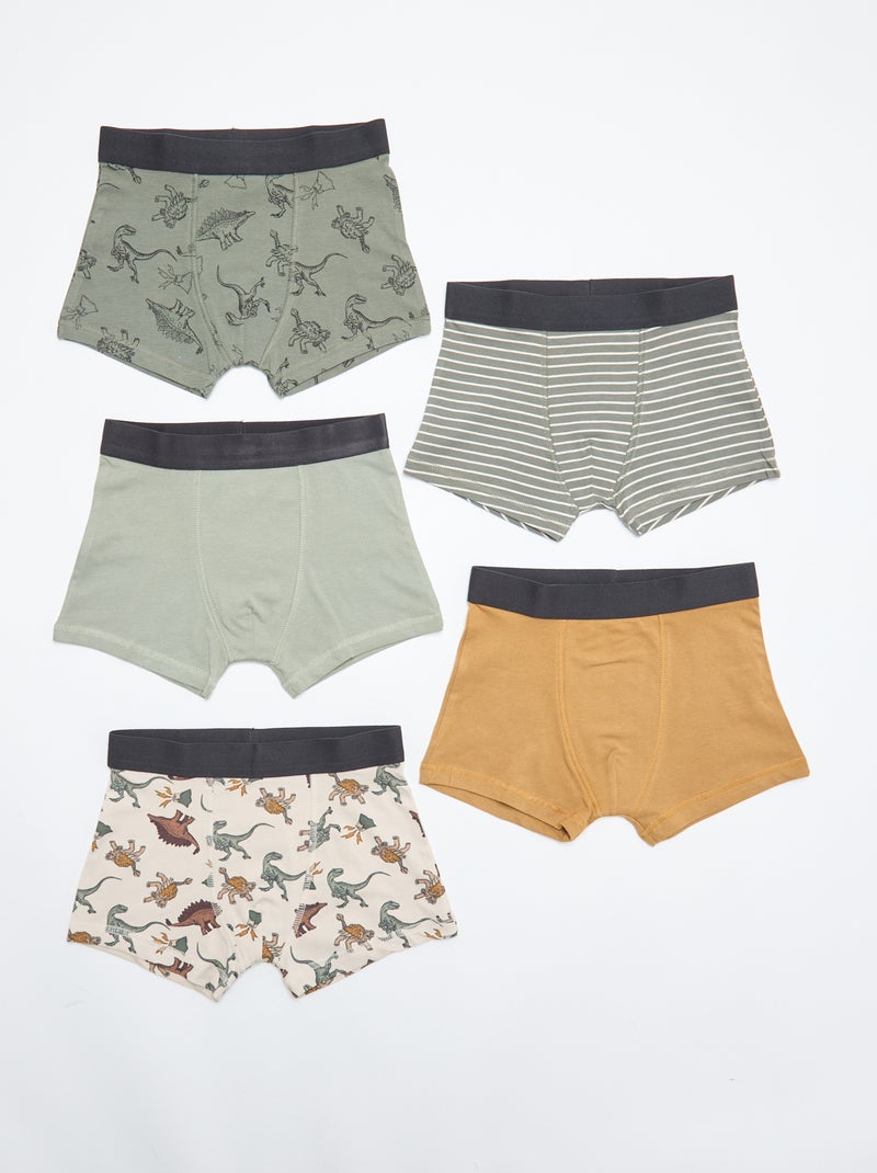 5er-Pack einfarbige oder bedruckte Boxershorts Khaki - Kiabi