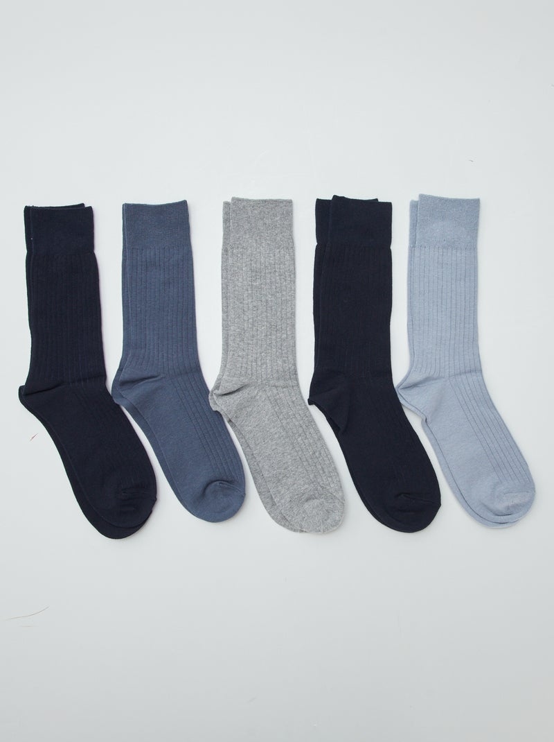 5er-Pack gerippte Socken Blau/grau - Kiabi
