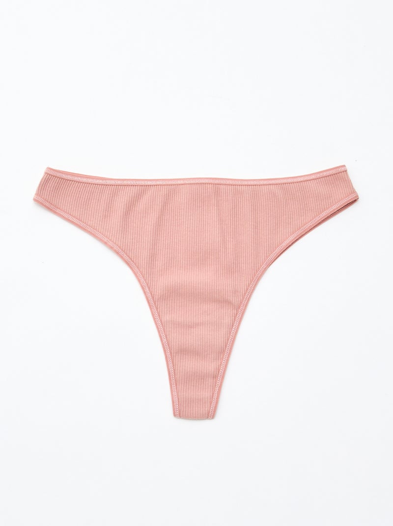 5er-Pack Rippstrick-Tangas Rosa - Kiabi